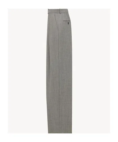 Saint Laurent Grey Pants With Pences And Belt Loops In Wool Woman In Gray