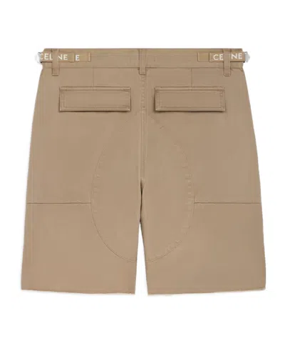 Celine Straight-leg Distressed Cotton-twill Cargo Shorts In Brown