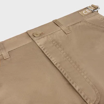 Celine Straight-leg Distressed Cotton-twill Cargo Shorts In Brown