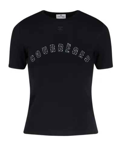 Courrèges Courreges Women Waisted Print Logo T-shirt In Black