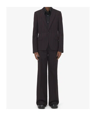 Alexander Mcqueen Shadow Stripe Blazer In Black/bordeaux Red/dark Red