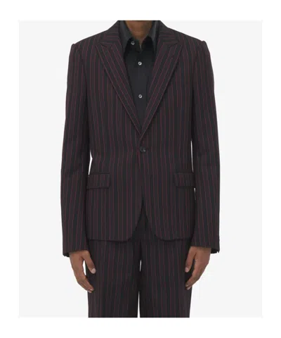 Alexander Mcqueen Shadow Stripe Blazer In Black/bordeaux Red/dark Red
