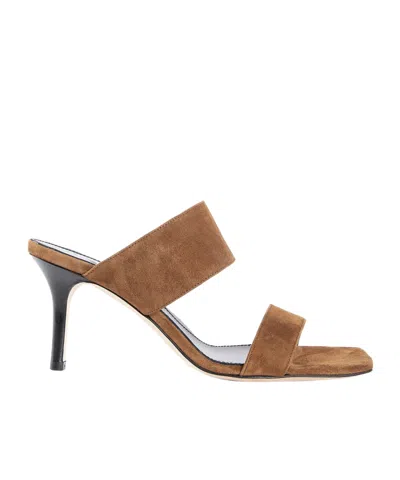 Aeyde Square Toe High Heel Sandals In Brown
