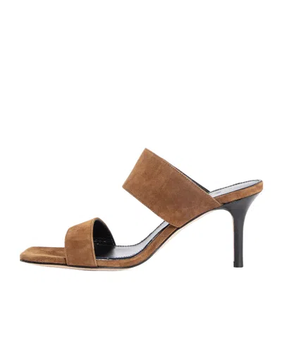 Aeyde Square Toe High Heel Sandals In Brown