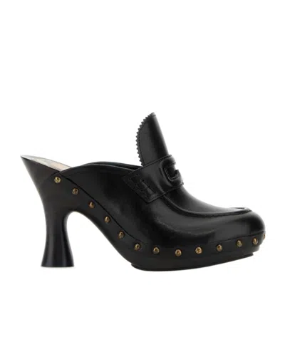 Burberry Leather Mules With Curved Heel And Studded Trim In Black