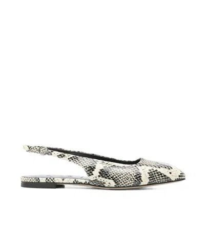 Aeyde Geraldine Snake Print Slingback Flats In White