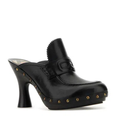 Burberry Leather Mules With Curved Heel And Studded Trim In Black