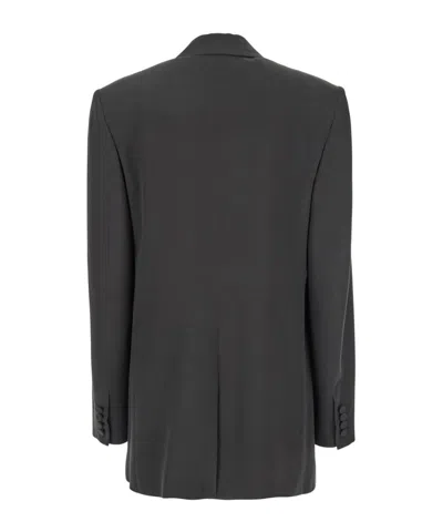 Saint Laurent Grey Single-breasted Jacket With Peak Revers In Silk Woman In Black