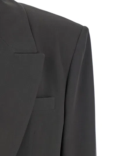 Saint Laurent Grey Single-breasted Jacket With Peak Revers In Silk Woman In Black