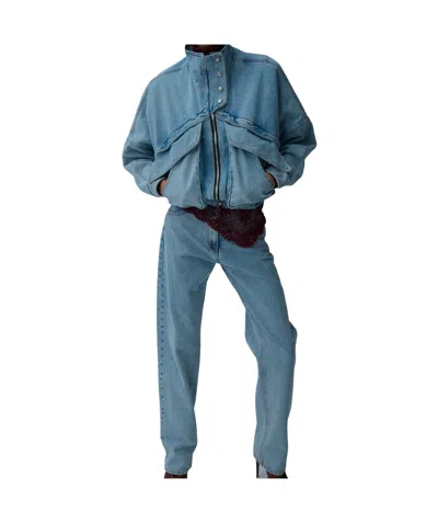 Magda Butrym Vintage Denim Bomber Jacket Light Blue In Blue