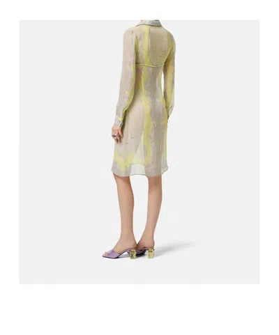 Versace Sheer Fabric Knee-length Long Sleeves Dress In Multi