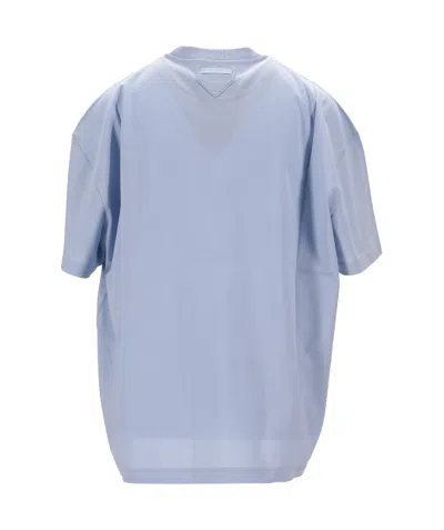 Prada Triangle Logo Oversized T-shirt In Light Blue