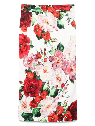 Dolce & Gabbana High-waisted Pencil Skirt Floral Pattern In Weiss