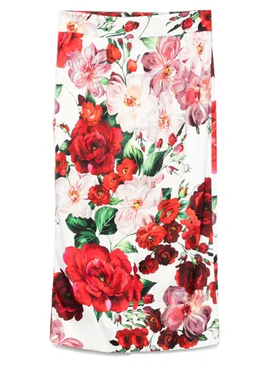 Dolce & Gabbana High-waisted Pencil Skirt Floral Pattern In Weiss