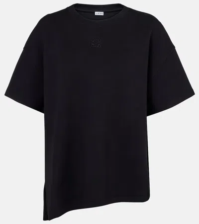 Loewe Anagram Asymmetric Cotton-blend Jersey T-shirt In Black