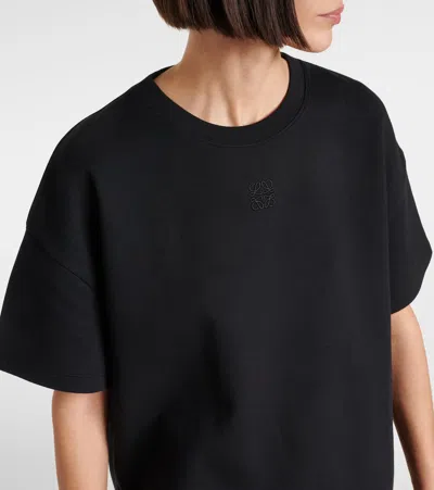 Loewe Anagram Asymmetric Cotton-blend Jersey T-shirt In Black