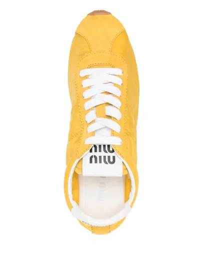 Miu Miu Sneakers Gialle In Tessuto E Pelle Scamosciata  Donna In Topazio