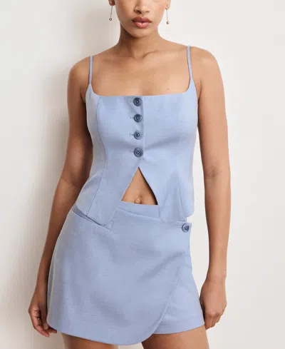 Good American Twill Suiting Vest Top In Crosshatch Blue001