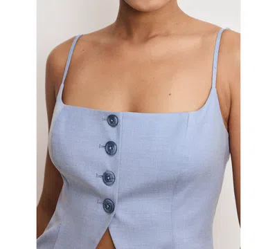 Good American Twill Suiting Vest Top In Crosshatch Blue001