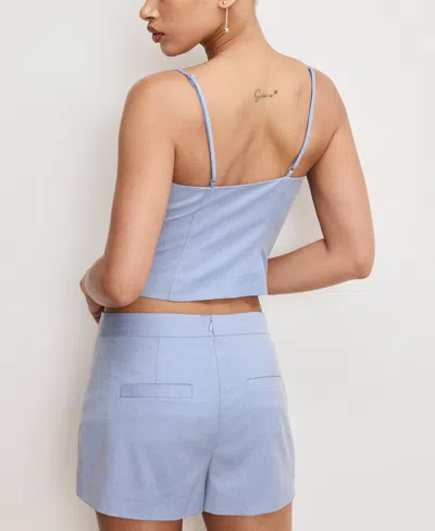 Good American Twill Suiting Vest Top In Crosshatch Blue001