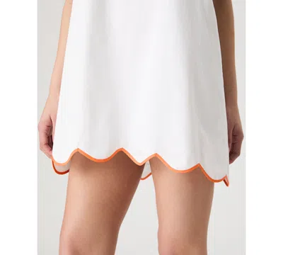 French Connection Alexis Poplin Scallop Hem Dress In White/fushia In Sumer White,orange,pink