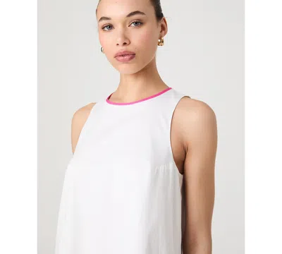 French Connection Alexis Poplin Scallop Hem Dress In White/fushia In Sumer White,orange,pink