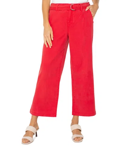Liverpool Los Angeles Petite Cropped Belted Wide-leg Pants In Geranium