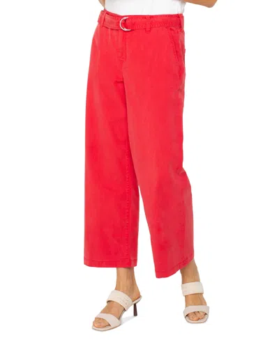 Liverpool Los Angeles Petite Cropped Belted Wide-leg Pants In Geranium