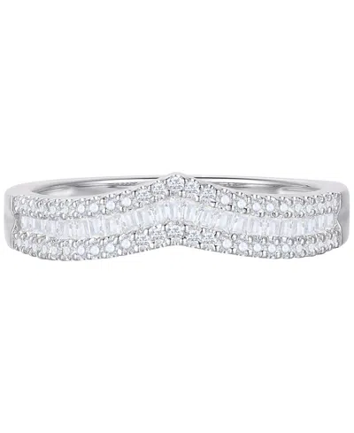 Macy's Diamond Baguette & Round Chevron Ring (1/3 Ct. T.w.) In 14k White Gold In White Gold