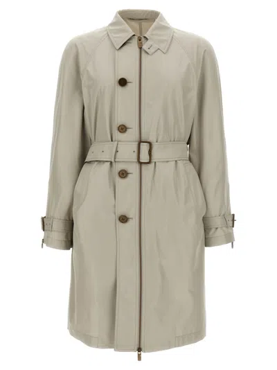 Burberry Silk Waist Belt Buckle Long Sleeve Coat In Gray