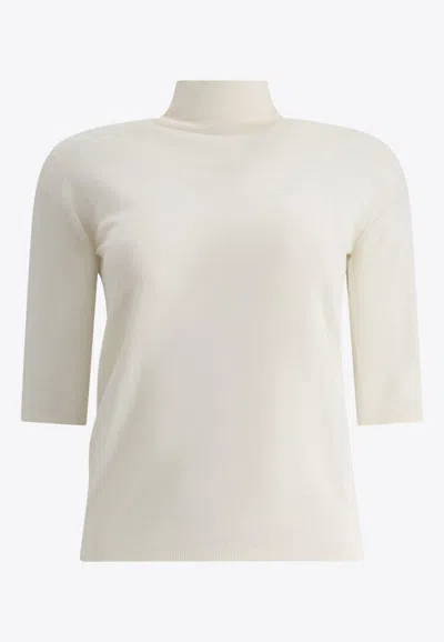 Max Mara Short-sleeved Knitted Pullover In White