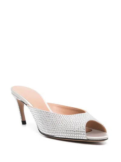 Attico Ada Silver Hotfixed Synthetic Satin Mules In Metallic
