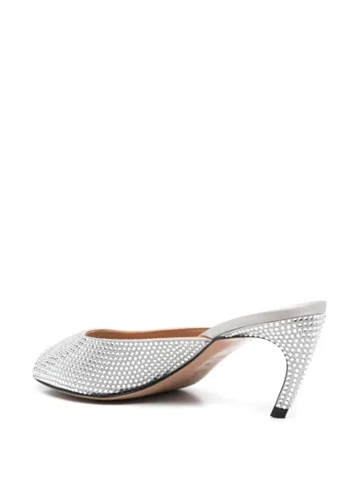 Attico Ada Silver Hotfixed Synthetic Satin Mules In Metallic