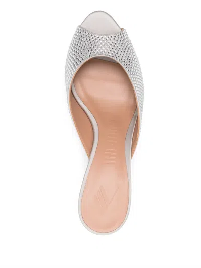 Attico Ada Silver Hotfixed Synthetic Satin Mules In Metallic
