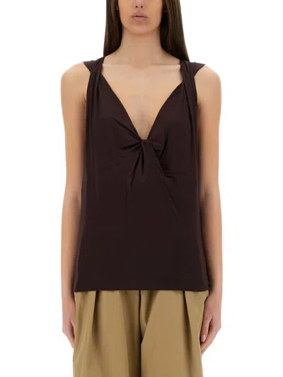 Dries Van Noten Twist-front Satin-jersey Top In Burgundy