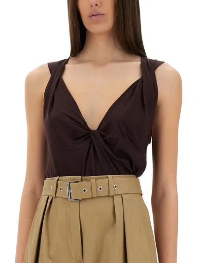 Dries Van Noten Twist-front Satin-jersey Top In Burgundy