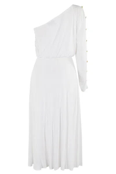 Elisabetta Franchi One-shoulder Dress In Jersey Fabric With Buttons In Avorio