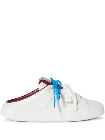 Miu Miu Leather Sneaker Mules In White