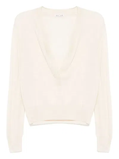 Recto Deep Henley-neck Sheer Knit Top In Neutrals