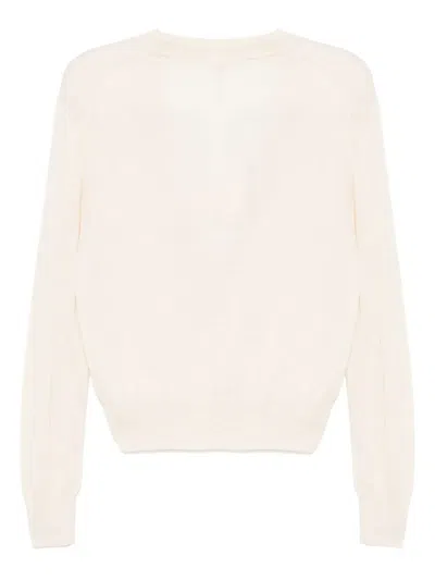 Recto Deep Henley-neck Sheer Knit Top In Neutrals