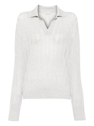 Recto Lace Rib Sheer Knit Top In Grey