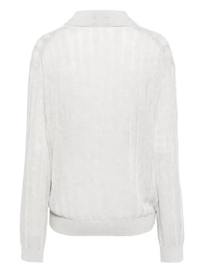 Recto Lace Rib Sheer Knit Top In Grey