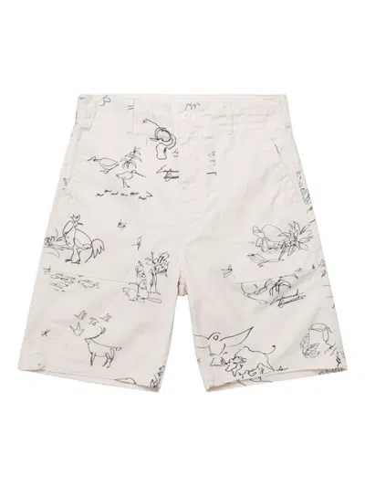 Engineered Garments Graphic-print Cotton Shorts In Neutrals