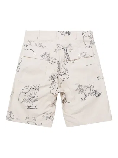Engineered Garments Graphic-print Cotton Shorts In Neutrals