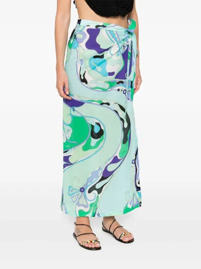Pucci Long Skirt With Orchid Print In Multi