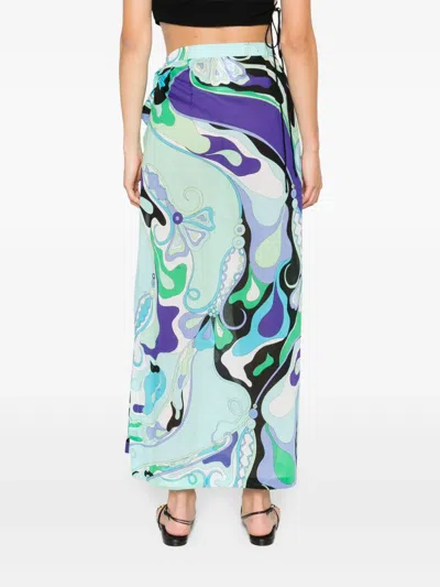 Pucci Long Skirt With Orchid Print In Multi