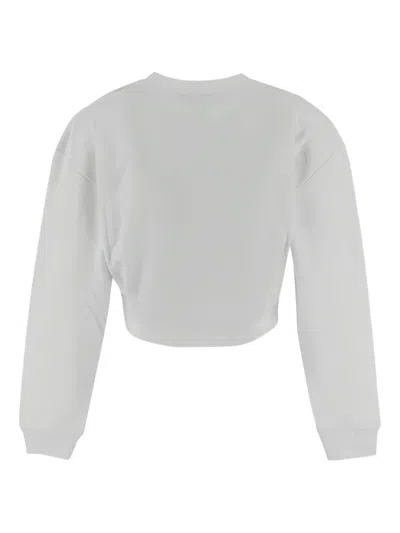 Balmain Cropped Sweatshirt With Logo Print And Buttons In White