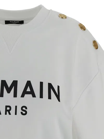 Balmain Cropped Sweatshirt With Logo Print And Buttons In White