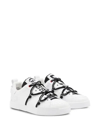 Dolce & Gabbana Portofino Sneaker In Calfskin And White Paint