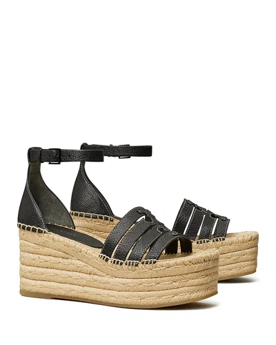 Tory Burch Ines Multi-strap Espadrille Wedge Sandal In Perfect Black
